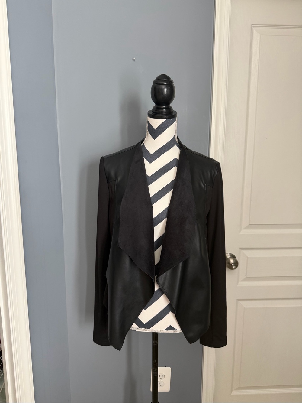 Black Open-Front Draped Blazer Jacket